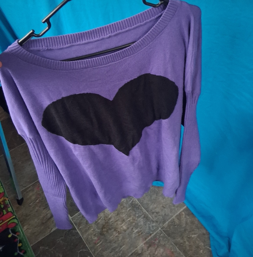 Purple Sweater with Black Heart Design
